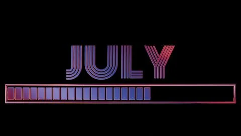 Neon July Text with Loading Bar on Black Background.. Stock Illustration