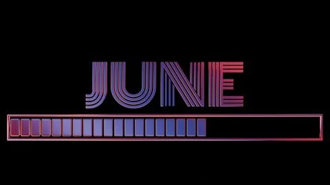 Neon June Text with Loading Bar on Black Background.. Stock Illustration