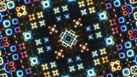 Neon Kaleidoscope Loop: Abstract Glowing Geometric Light Pattern Background Stock Footage 346710926