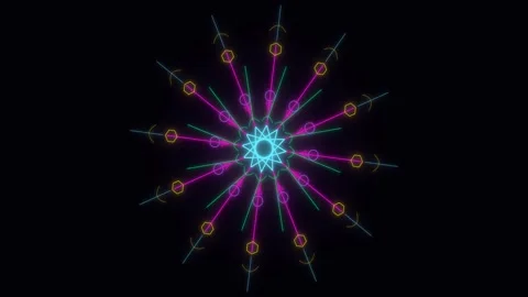 Neon Kaleidoscope Stage Loop with Symmetrical Light Bloom Vidéo 337337295