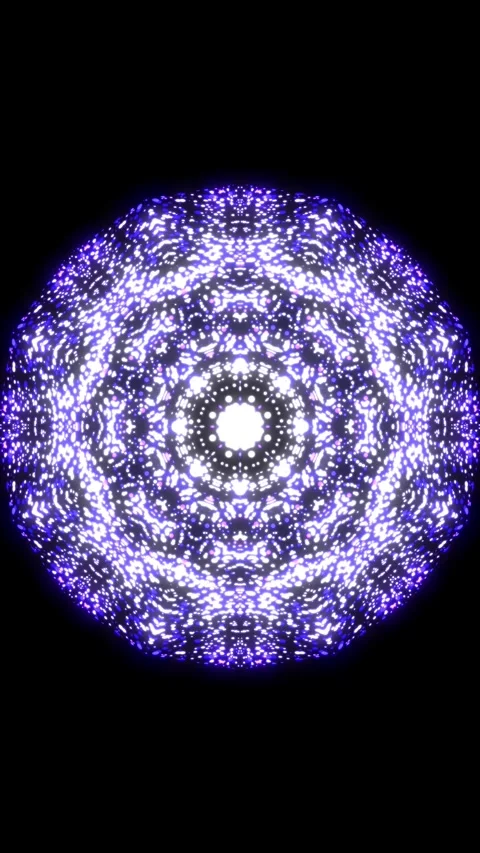 Neon kaleidoscopic pattern of sparkling blue and white dots, hypnotic loop Video stock 336463328