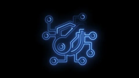Neon key connected to security network glowing with blue light on a black Stock Footage 330785299