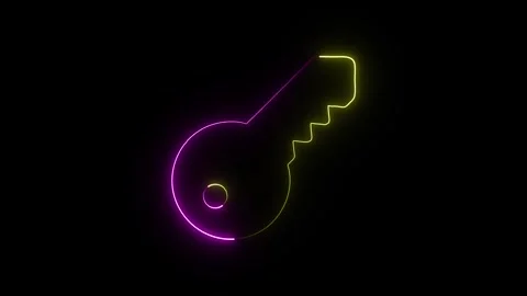 Neon key icon glows with vibrant pink and yellow light as line motion anima.. Stock Footage 345548217