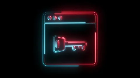 Neon key inside website window outline cyber security and data encryption Stock Footage 322989582