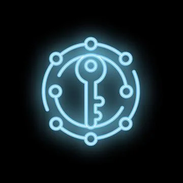 Neon key representing problem solving and solution finding 库存插图