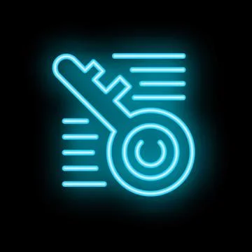 Neon key unlocking big data powerful magnifying glass symbol Stock Illustration