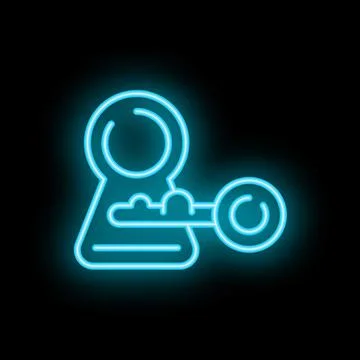 Neon key unlocking keyhole on black background Stock Illustration