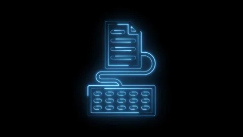 Neon keyboard and document icon animation representing digital data and Stock Footage 322987524