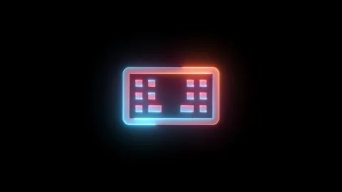 Neon keyboard split icon brown cyan color glowing animation black background Stock Footage 268712462