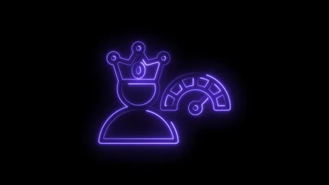 Neon king icon with speed gauge glowing purple on black background abstract.. Stock Footage 346898320