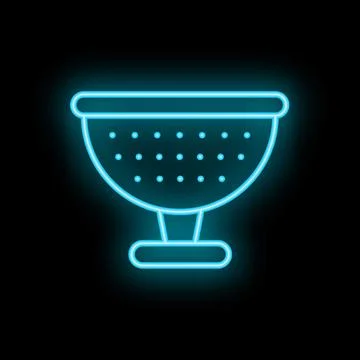 Neon kitchen colander glowing on dark background Stock Illustration