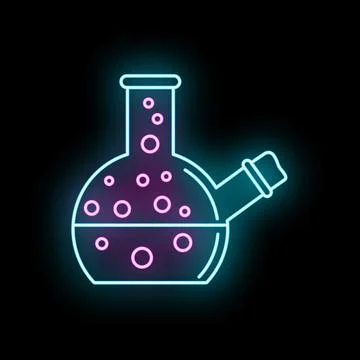 Neon lab flask with glowing bubbles illustration Stock Illustration
