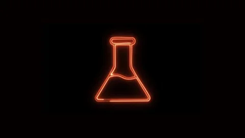 Neon laboratory beaker glowing on black. Stockbeeldmateriaal 332089739