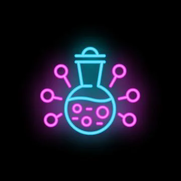 Neon laboratory flask with bubbles representing chemical reaction Stock Illustration