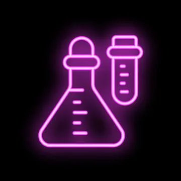 Neon laboratory glassware icon with test tube and erlenmeyer flask Stock Illustration