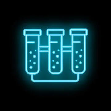 Neon laboratory test tubes icon glowing on dark background Stock Illustration