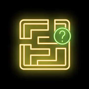 Neon labyrinth game showing question mark over black background Stock Illustration