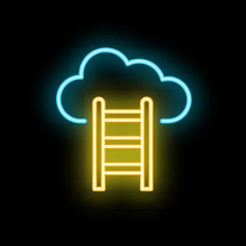 Neon ladder leading to a cloud computing concept Stock Illustration