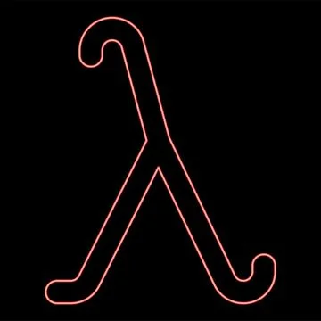 Neon lambda greek symbol small letter lowercase font red color vector illus.. 库存插图