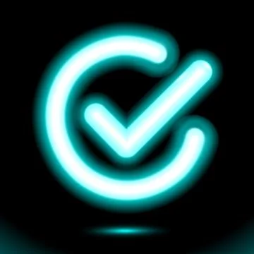 Neon lamp checkmark icon in a circle, tick symbol. Modern sign ui Stock Illustration
