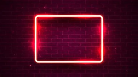 Neon lamp frame on brick wall background. Las Vegas concept. Stock Illustration