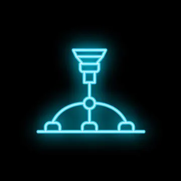 Neon lamp hanging from ceiling lighting up room with blue light Stock Illustration