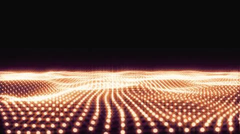 Neon landscape of dots .Abstract technology background .Particles on a black Stock Illustration