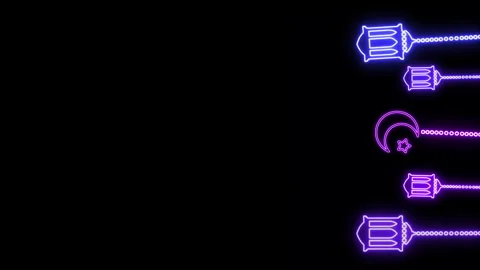 NEON LANTERNS MOON VERTICAL Stock Footage 261297570