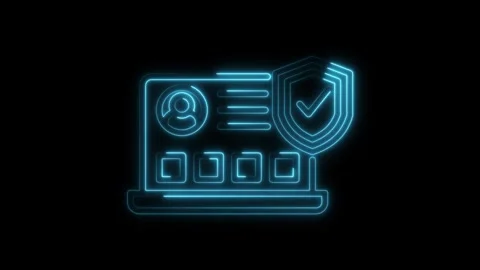 Neon laptop computer with account information and data security shield outl.. Stock Footage 309915335