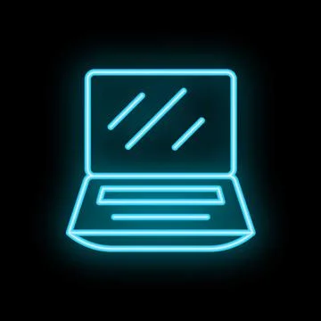 Neon laptop computer shining on black background Stock-Illustration