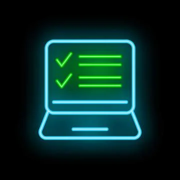 Neon laptop displaying checklist representing online survey or digital to d.. Stock Illustration