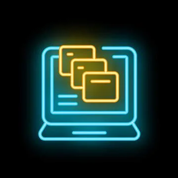 Neon laptop displaying concept of multitasking and efficient workflow Stockillustratie