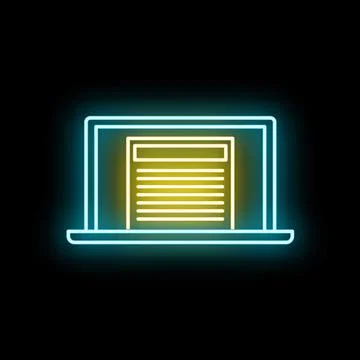 Neon laptop displaying digital document or online content Illustrazione stock