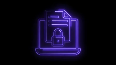 Neon laptop displaying secure document encryption digital data protection Stock Footage 322974991