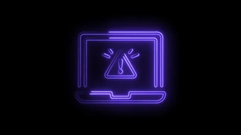 Neon laptop displaying warning message indicating system error and security.. Stock Footage 345989245