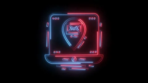 Neon laptop with email location pointer communication technology isolated on 動画素材 322989803