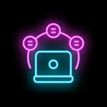 Neon laptop illustrating decentralized computer network concept Stock Illustration