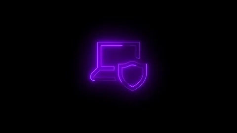 Neon laptop secure icon glowing black background animation Видео 289534189