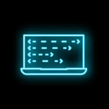Neon laptop showing programming code on black background イラスト素材