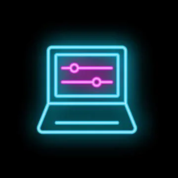 Neon laptop showing software customization settings panel icon Stock Illustration