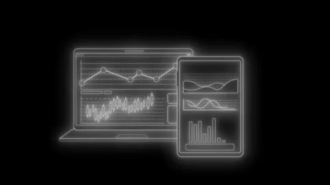 Neon laptop tablet animation of a web interface elements Stock Footage 334763790