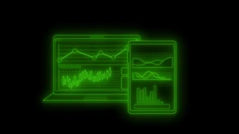 Neon laptop tablet animation of a web interface elements Stock Footage 334763812