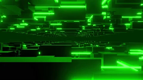 Neon laser 3d structure zoom in background loop green Stock Footage 229320135