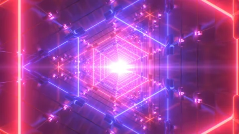 Neon Laser Beam Sci-Fi Futuristic Endless Tunnel Metal Reflections Stock Footage 139854827
