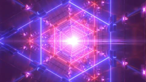 Neon Laser Beam Sci-Fi Futuristic Endless Tunnel Metal Reflections Stock Illustration