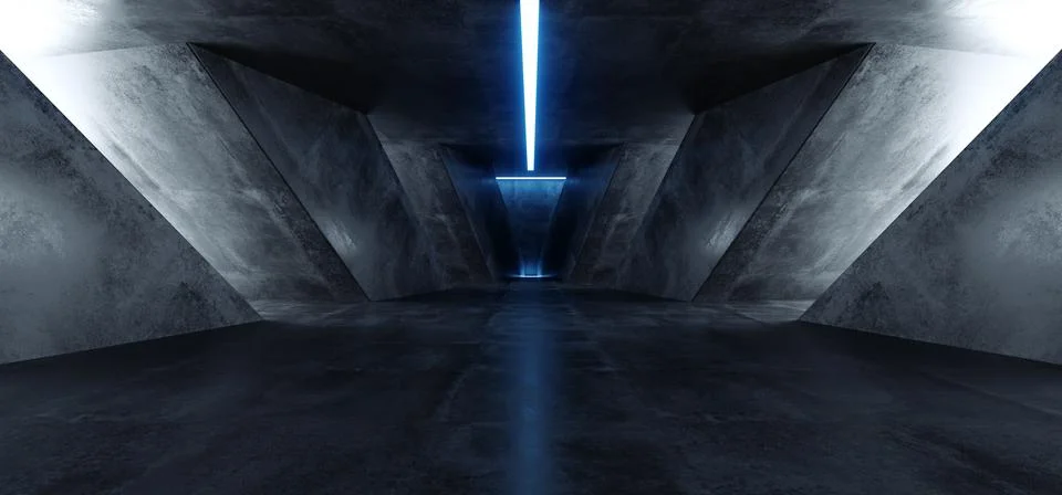 Neon Laser Blue Sci Fi Modern Concrete Cement Dark Empty Asphalt Reflective G Stock Illustration