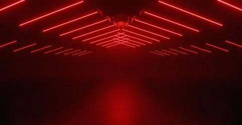 Neon Laser Fluorescent Red Sci Fi Elegant Spaceship Club Night Dark Garage Un Stock Illustration