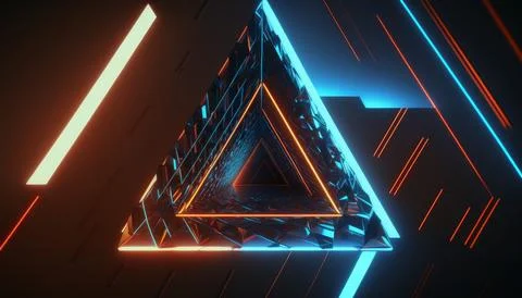 A neon laser light creates a visually appealing triangular shape that can b.. Illustrazione stock