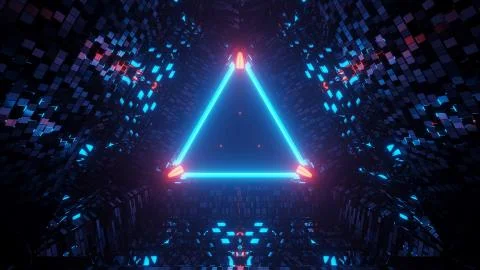 Neon laser lights in a triangular shape with a black background Stock Illustration