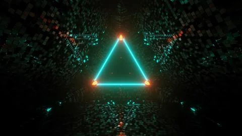 Neon laser lights in a triangular shape with a black background Stock Illustration